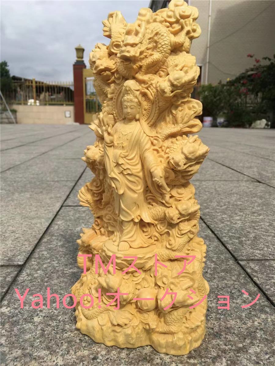 極上品◆木彫仏像 仏教美術 精密細工 九龍観音像 木彫り　黄楊木 観音菩薩像　仏像　置物 高さ18cm_画像2