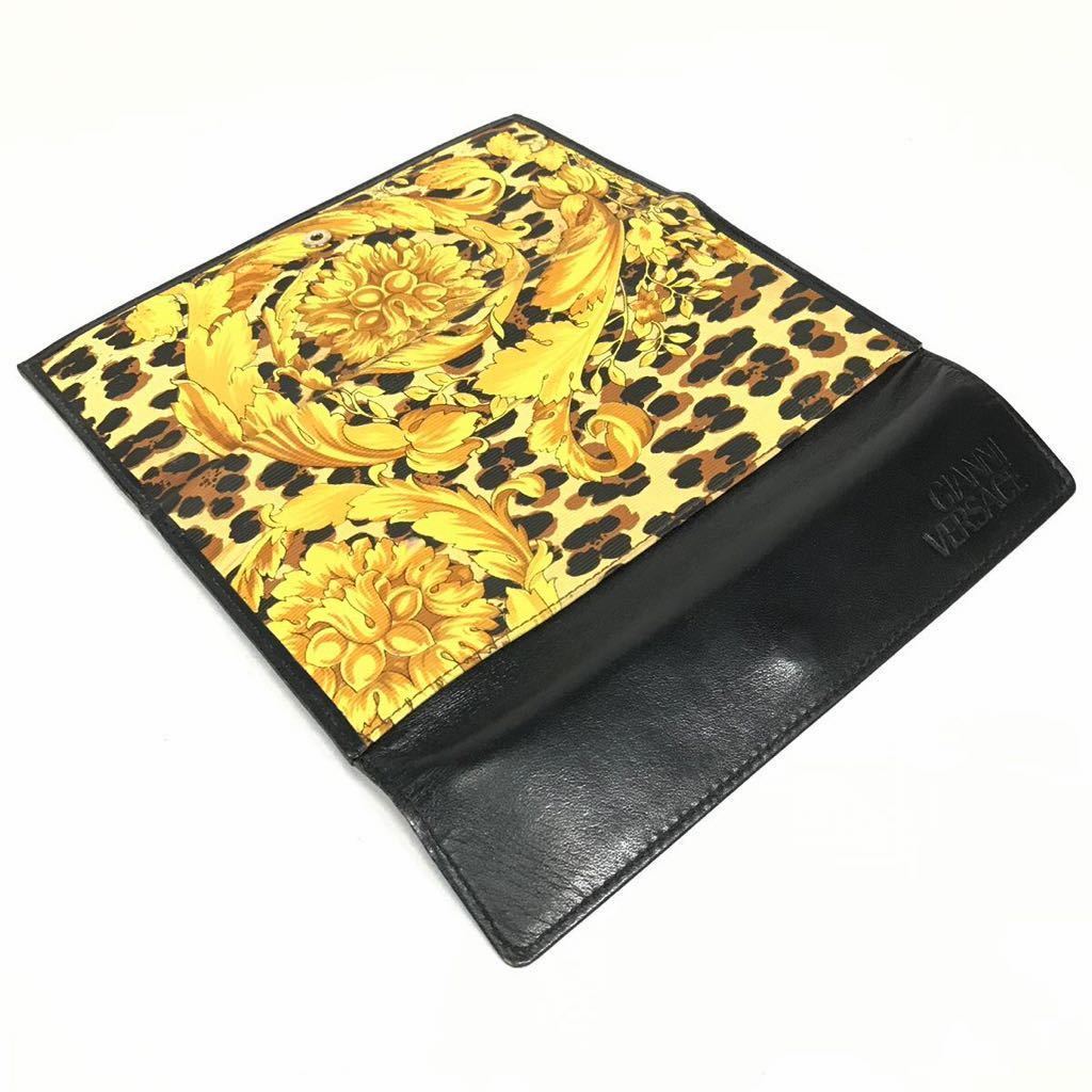 【ヴェルサーチェ】本物 GIANNI VERSACE 長財布 ロゴモチーフ 小銭入れ有 黒×黄×ゴールド色系 レザー×PVC メンズ レディース 送料520円_画像5