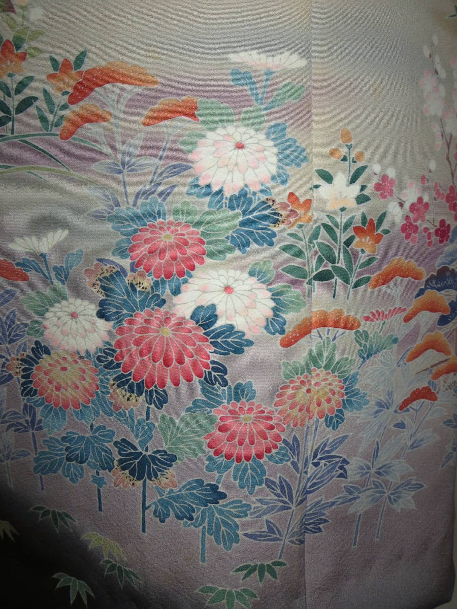 着物リメイク　ひざ丈ワンピース　上品　やさしい色合い　花柄　留袖　Mサイズ　U006_画像6