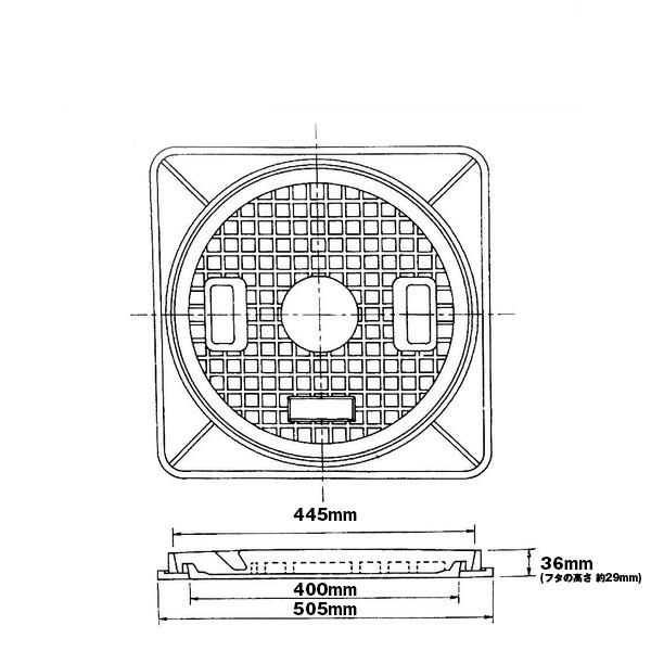 鋳鉄製 (耐荷重:約2t)乗用車荷重マンホール（普及型）蓋枠セット 穴径400mm　MK-1-400 浄化槽用 汚水蓋 一般家庭 浄化槽 蓋 枠_画像2