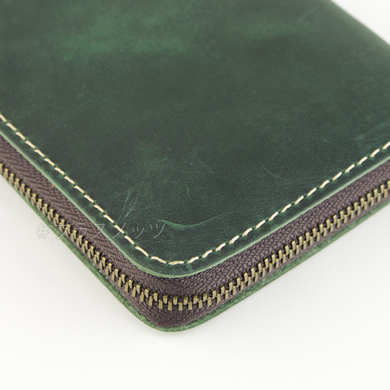 本革財布 小さい財布 グリーン緑 メンズ レディース コンパクト ミニ財布 薄い軽い 小型薄型 L字ファスナー 牛革レザー_画像5