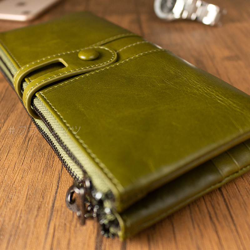 本革財布 自然な質感の大容量長財布【グリーン緑】メンズ財布紳士 レディース財布 ロング二つ折り財布 本革 レザー_画像9