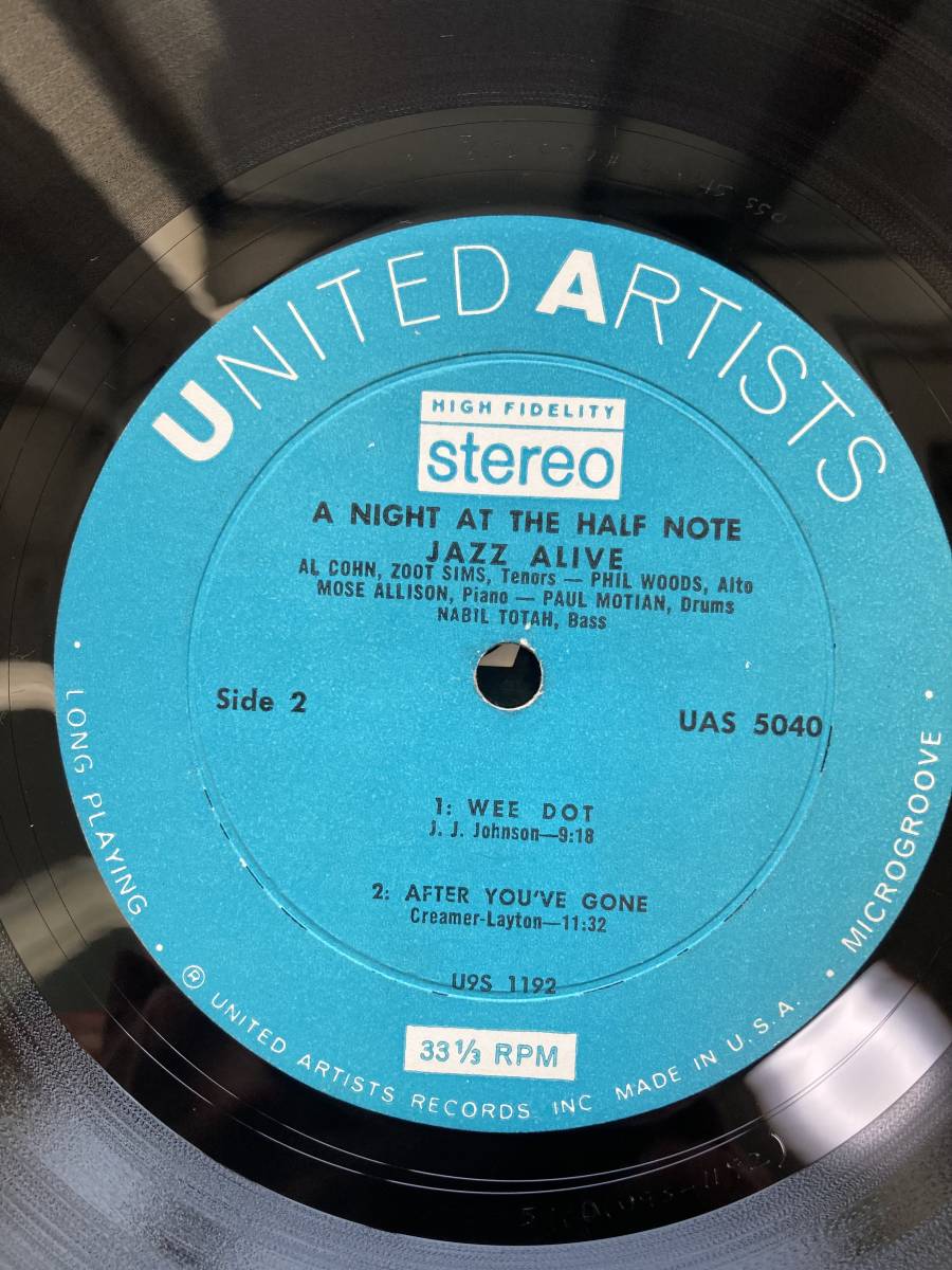 US ORIGINAL STEREO 水色DG / ZOOT SIMS / AL COHN / PHIL WOODS / A NIGHT AT THE HALF NOTE / UNITED ARTISTS UAS5040_画像5