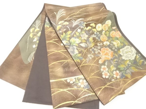 ys6880368; 露芝に草花模様織出し袋帯（サービス品）【リサイクル】【着】_画像6