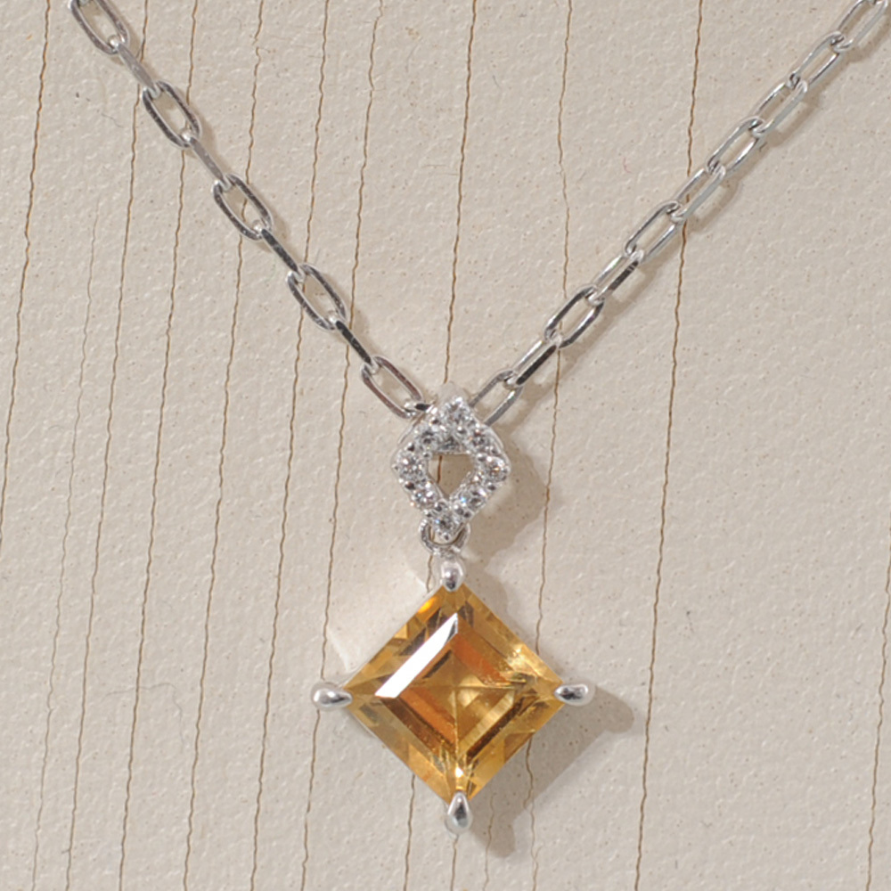 [H82] Pt850/K18WG platinum / white gold natural citrine 1.21ctmere diamond pendant necklace secondhand goods finish settled so-ting attaching 