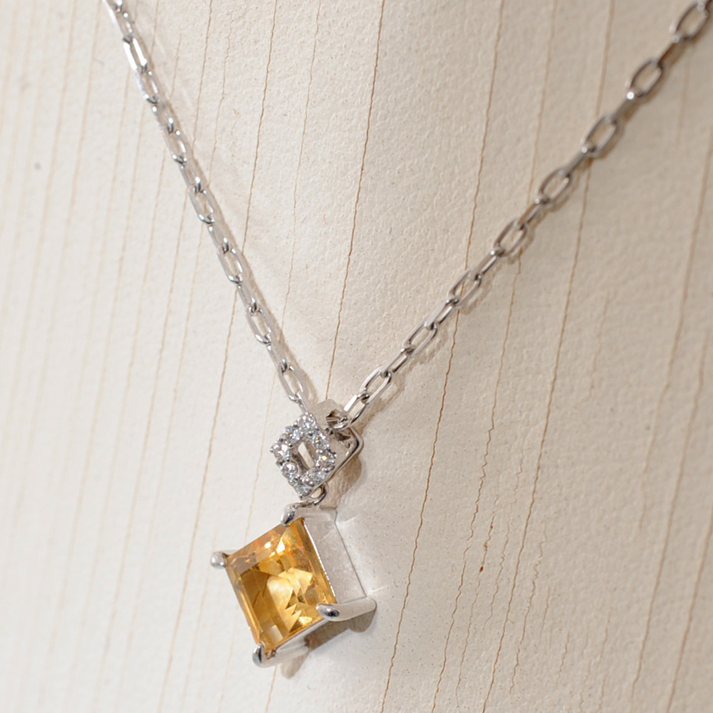 [H82] Pt850/K18WG platinum / white gold natural citrine 1.21ctmere diamond pendant necklace secondhand goods finish settled so-ting attaching 