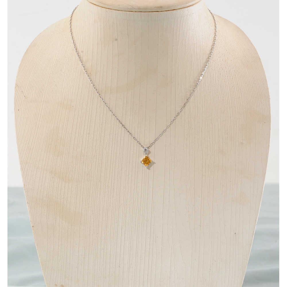 [H82] Pt850/K18WG platinum / white gold natural citrine 1.21ctmere diamond pendant necklace secondhand goods finish settled so-ting attaching 