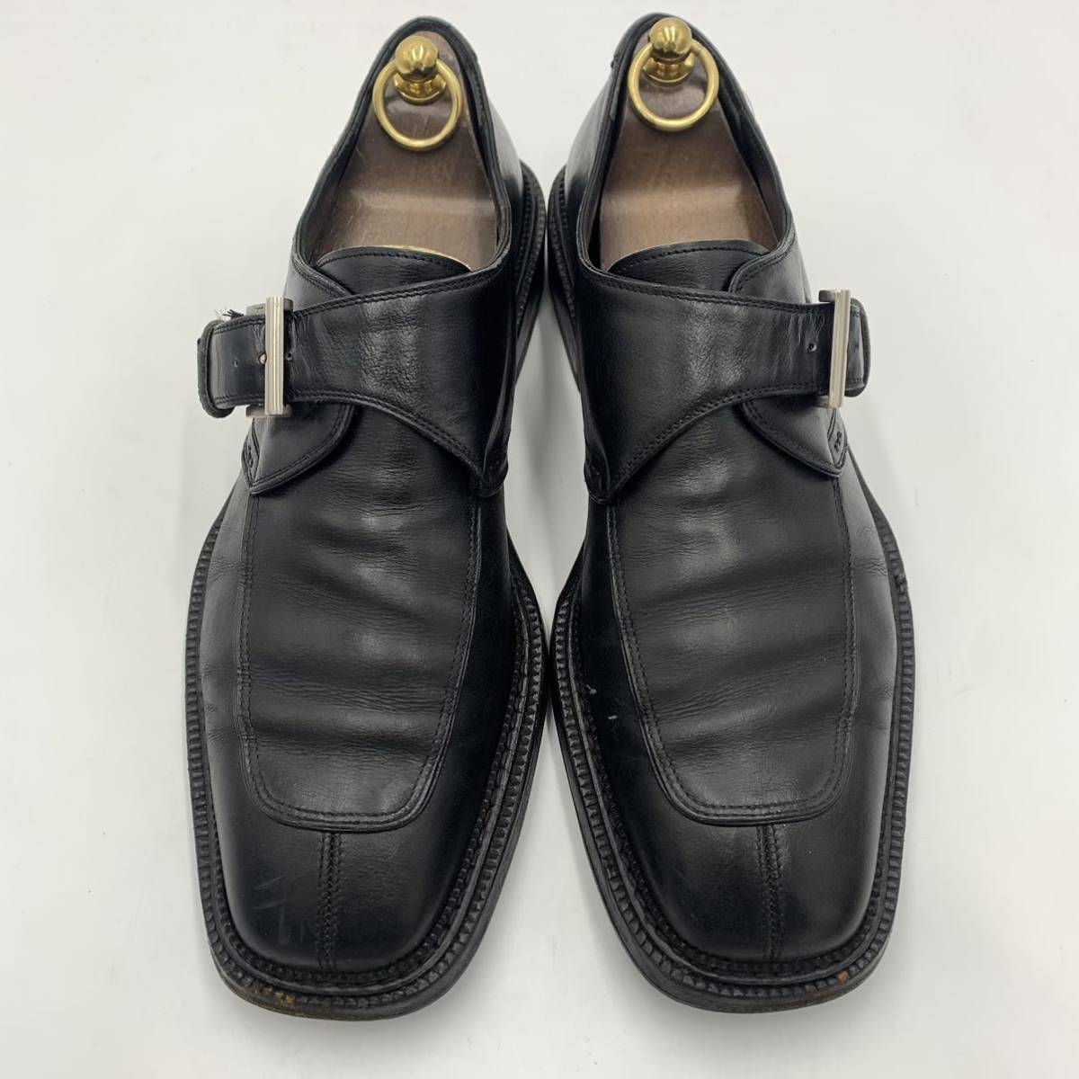 A ☆ 高級紳士靴 'イタリア製' Salvatore Ferragamo フェラガモ モンクストラップ レザー ビジネス/ドレスシューズ 革靴 size:10D 28.5cm_画像4