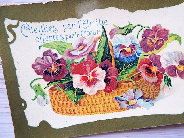 ★フランス/アンティーク絵葉書/パニエの中のパンジーの花★1909年消印/ポストカード★_画像2