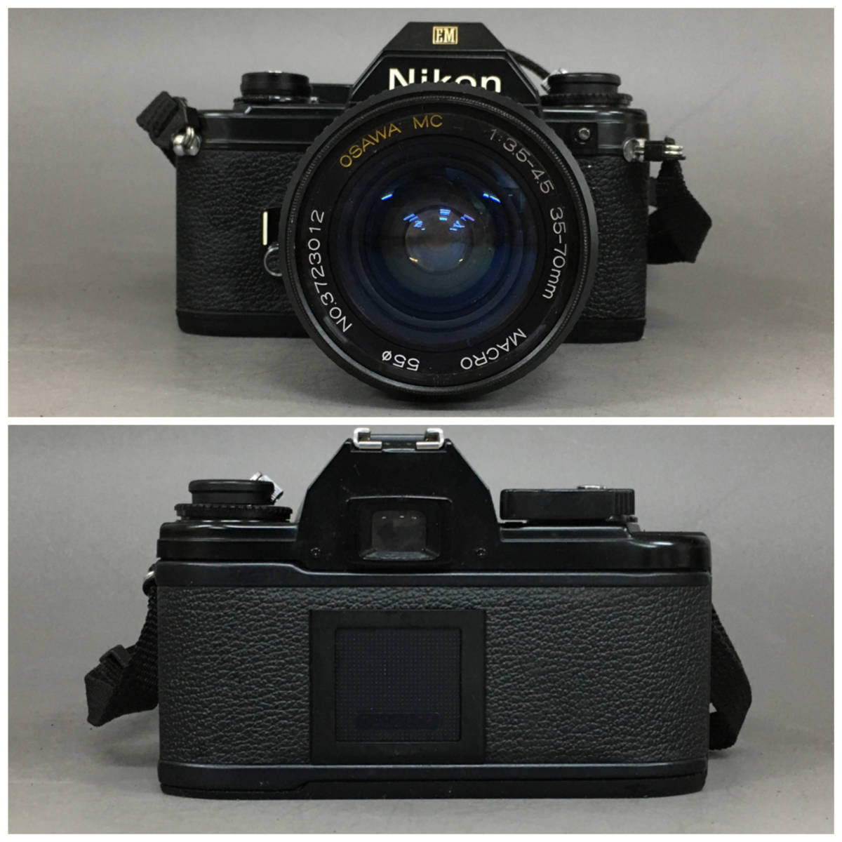 BF9/66　Nikon ニコン EM フィルムカメラ 一眼レフ OSAWA MC 1:3.5-4.5 35-70mm フェイクレザーケース付き 中古品 ○_画像2