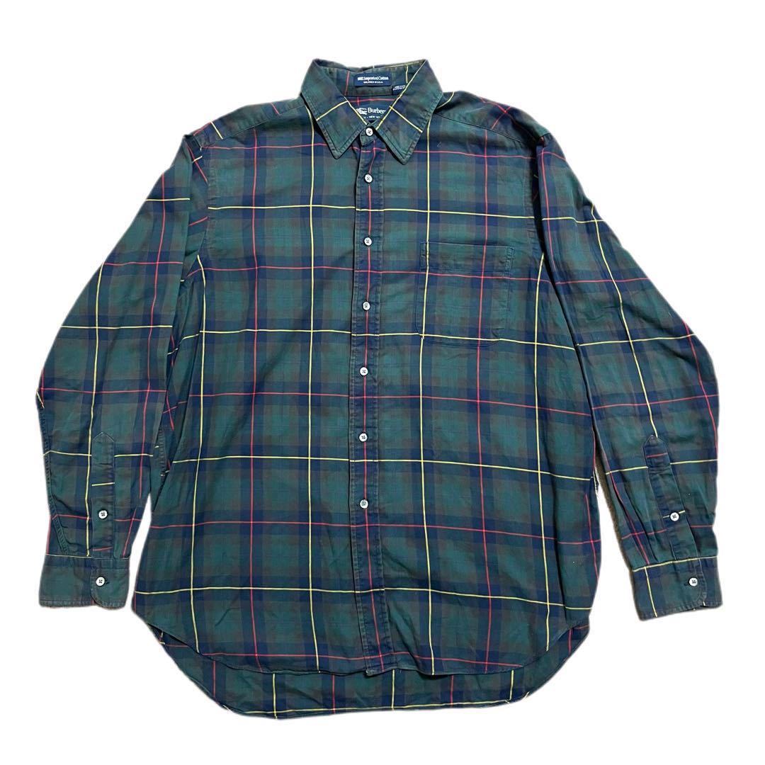  редкий Burberrys BURBERRY Burberry рубашка с длинным рукавом noba проверка 100% хлопок зеленый L~XL соответствует USA производства Vintage кнопка down 
