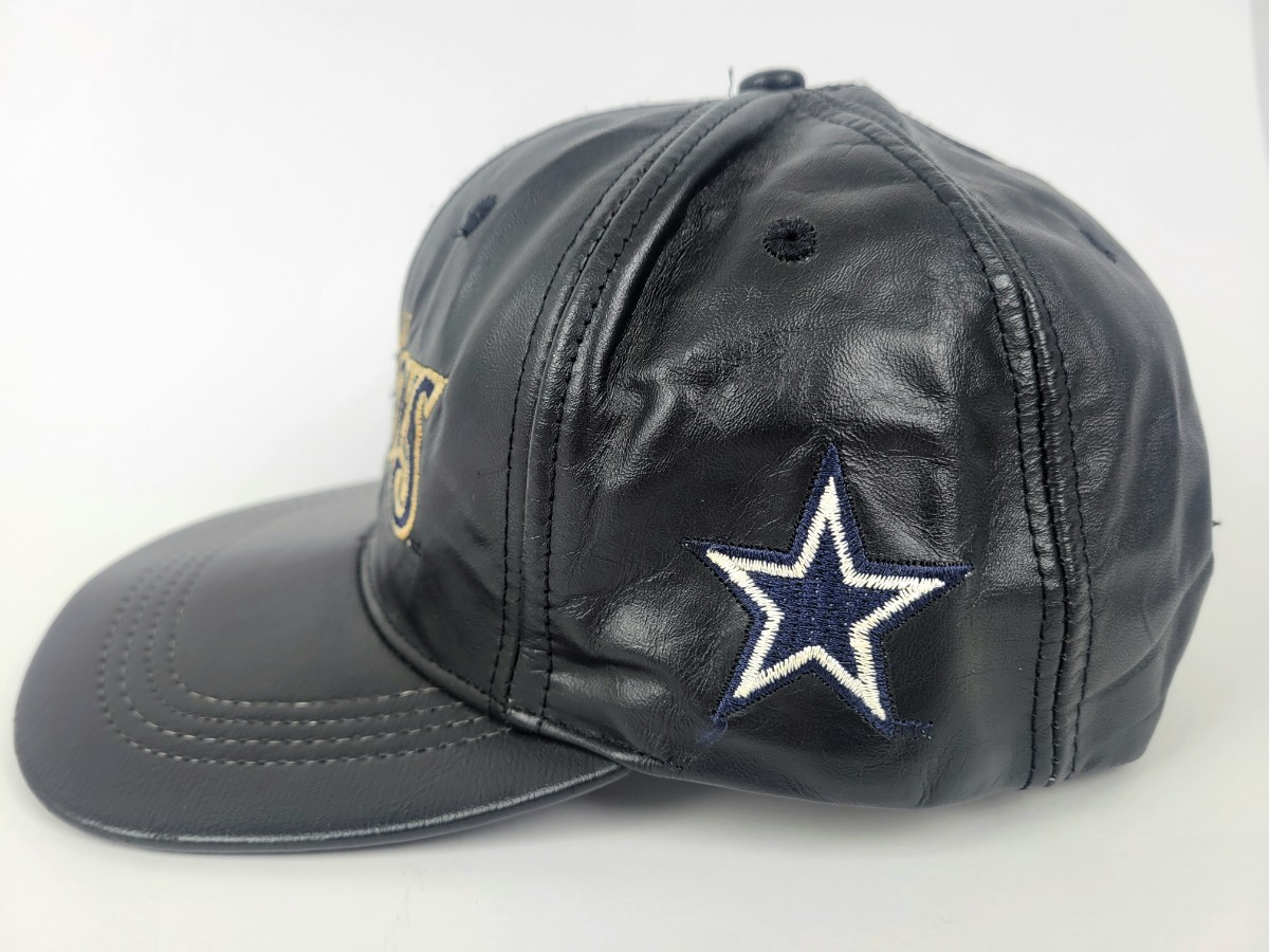 レア 80s ～90s USA製 NFL DALLAS COWBOYS レザー スナップバックキャップ 総本革 カウボーイズ 80年代 90年代 アメリカ製 ビンテージ 黒_画像3