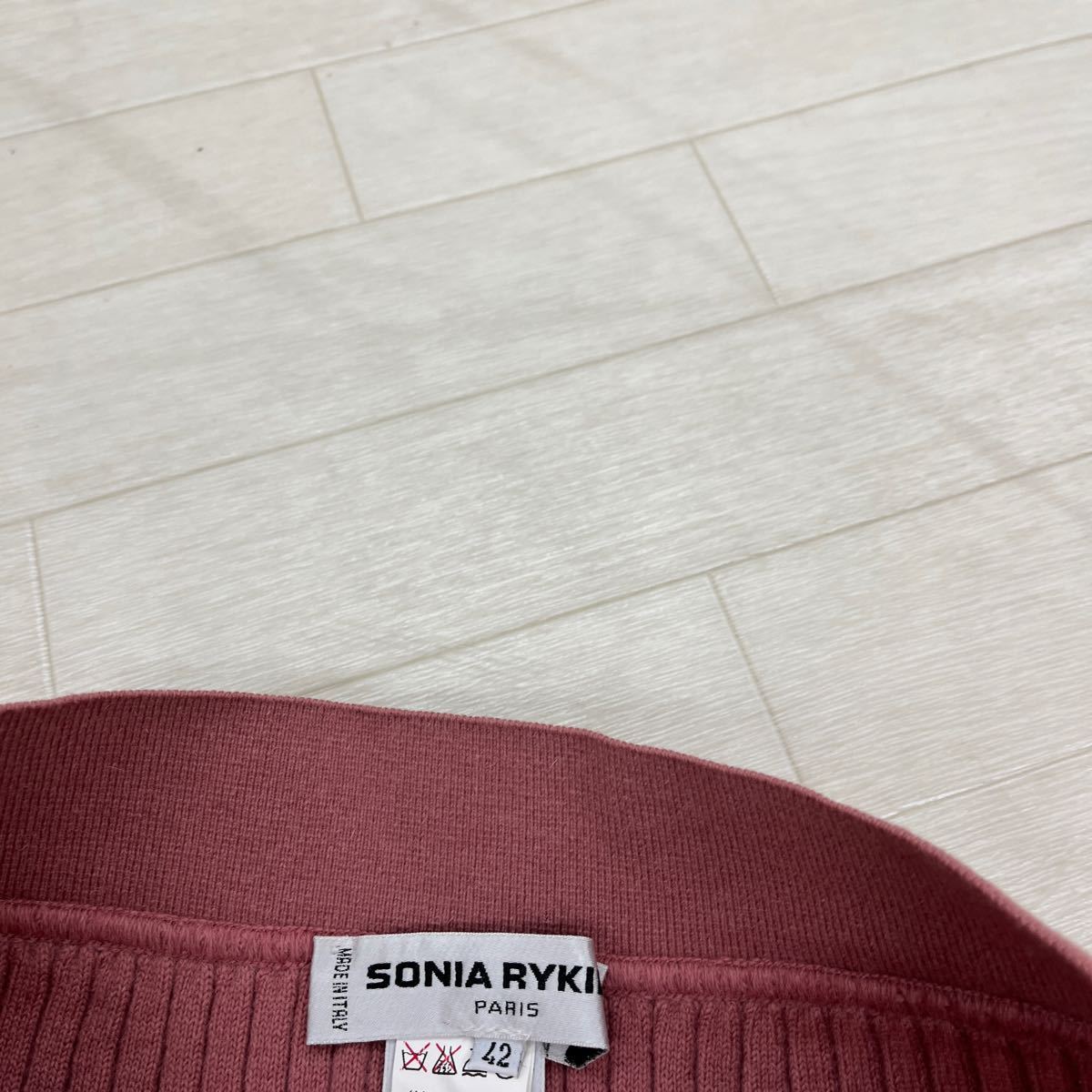 1304◎ イタリア製 SONIA RYKIEL ソニアリキエル パンツ Aライン スカート ニット 生地 アンゴラ 混合 ロング ピンク レディース42_画像4