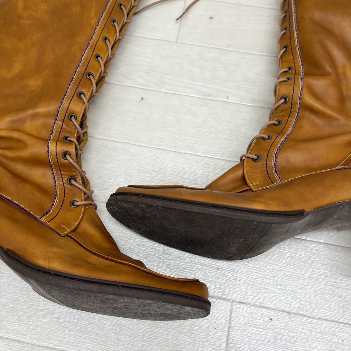 1315◎ 日本製 UNITED COLORS OF BENETTON 靴 ベネトン ロング ブーツ サイドジップ ヒール 14ホール カジュアル ブラウン レディース24.5_画像9