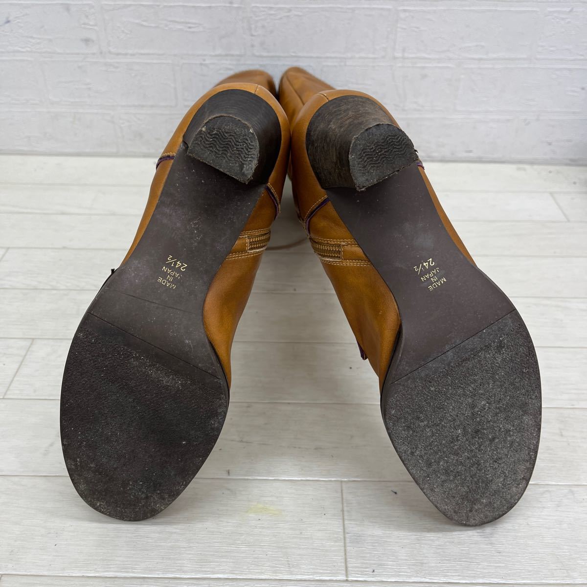 1315◎ 日本製 UNITED COLORS OF BENETTON 靴 ベネトン ロング ブーツ サイドジップ ヒール 14ホール カジュアル ブラウン レディース24.5_画像6