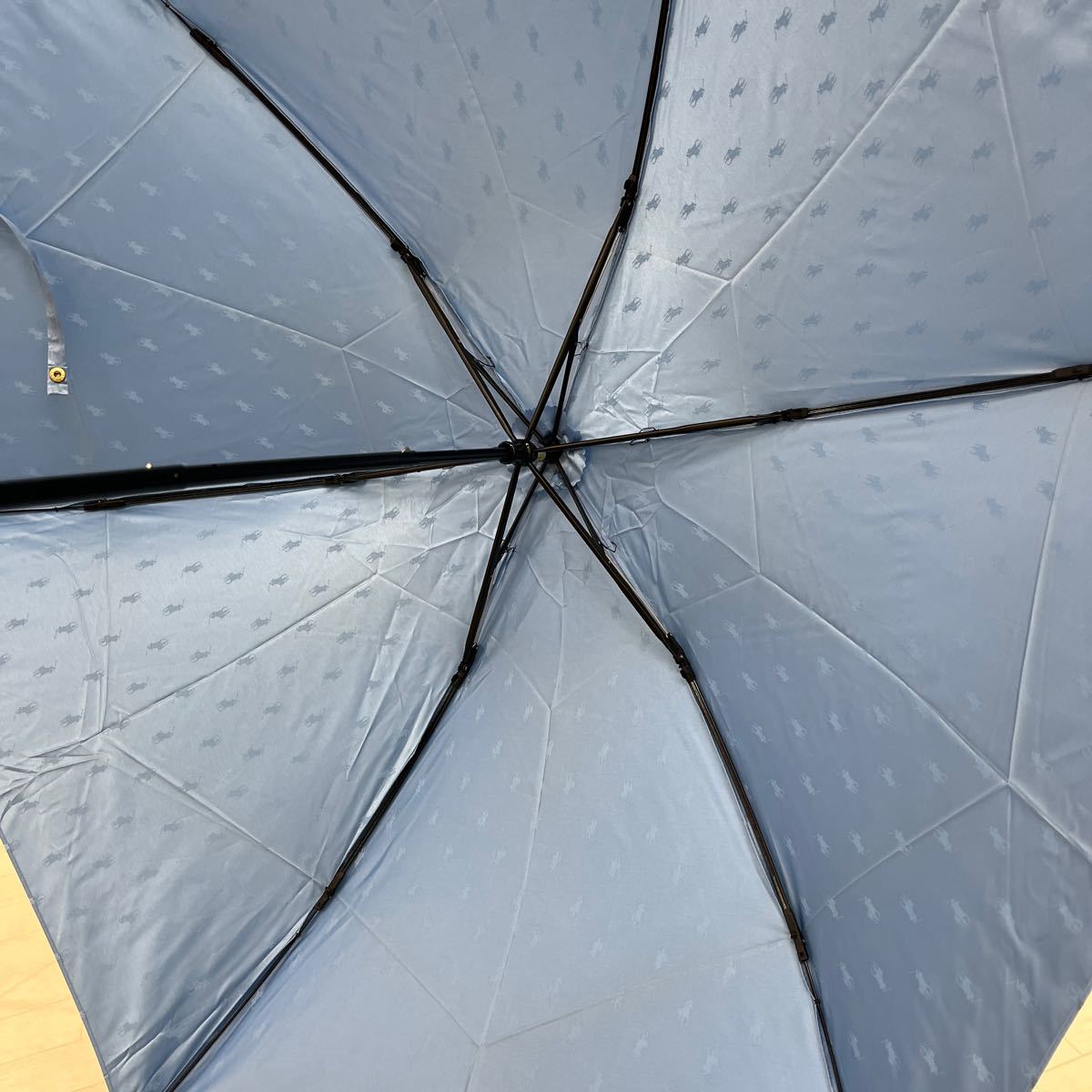 1306◎ RALPH LAUREN ラルフローレン 小物 ファッション 傘 雨傘 折りたたみ傘 ロゴ 総柄 ライトブルー レディース_画像7