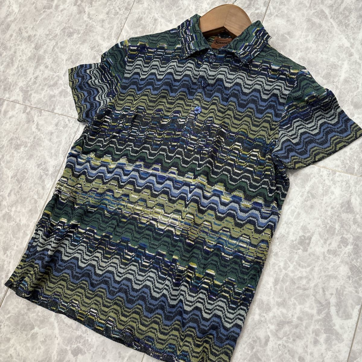 1円~ ＊ 美品 イタリア製 'ラグジュアリーウェア' MISSONI ミッソーニ 半袖 総柄 ニット ポロシャツ 48 レディース 高級婦人服 トップス_画像1