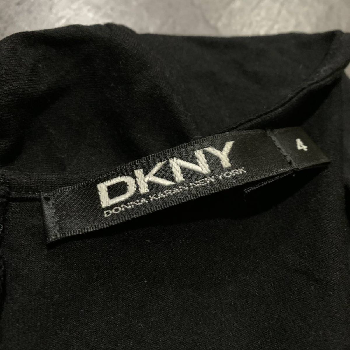 MM☆良品/ 高級感溢れる!! '異素材切り替え' DKNY Donna Karan New York ドッキングワンピース ドレス size:4 カットソー ラップスカート_画像8