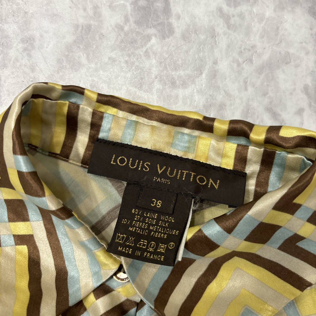 1円~ ＊ フランス製 国内正規品 'ラグジュアリーウェア' LOUIS VUITTON ルイヴィトン 高品質 WOOL & SILK混 長袖 総柄 ボタンシャツ 38_画像5