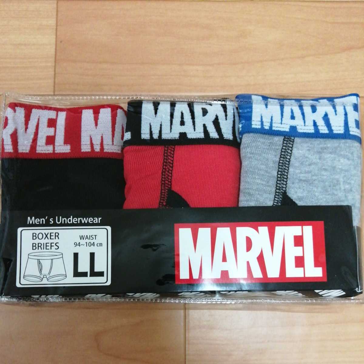 LL ②MARVELマーベル　ロゴ ディズニー　ボクサーパンツ ボクサーブリーフ3枚 前開きメンズ　中学生高校生 アンダーウェア　ディズニー肌着