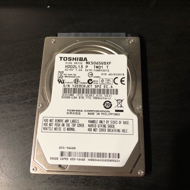 無⑤TOSHIBA 2.5インチ 内蔵HDD 500GB MK5065GSXF 健康状態「正常」 動作品 東芝 APPLE_画像1