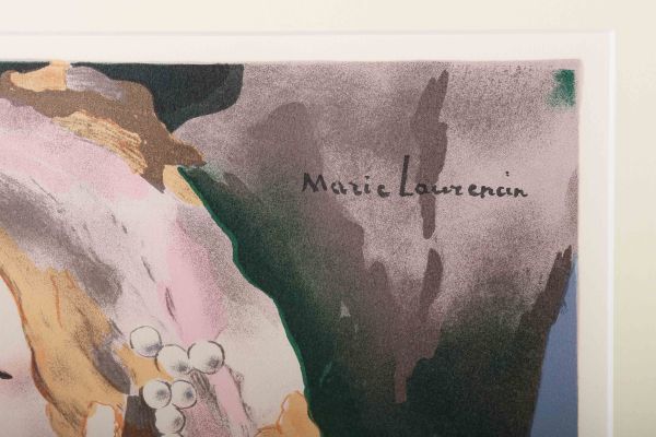 8344 マリー・ローランサン Marie Laurencin「バラを持つ少女」 リトグラフ 額装 真作_画像3