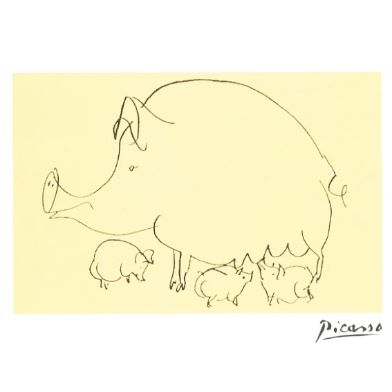 パブロ ピカソ 雌豚 と 子豚 ドローイング Pablo Picasso ポストカード フランス 製 グリーティングカード 絵はがき パタミン 小物 雑貨 _画像1