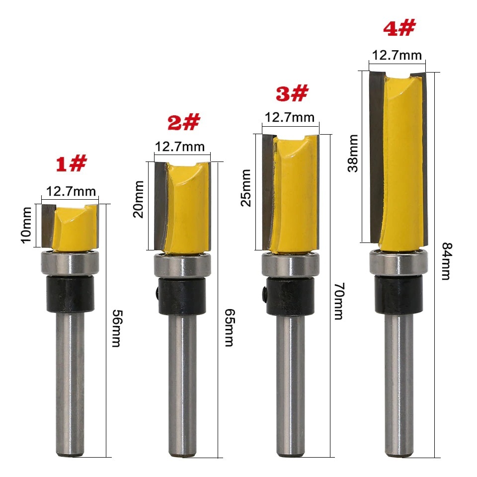 木工 溝ルータービット トリマー 軸シャンク6.35mm カッター エンドミル ホゾ穴 4本セットの画像2