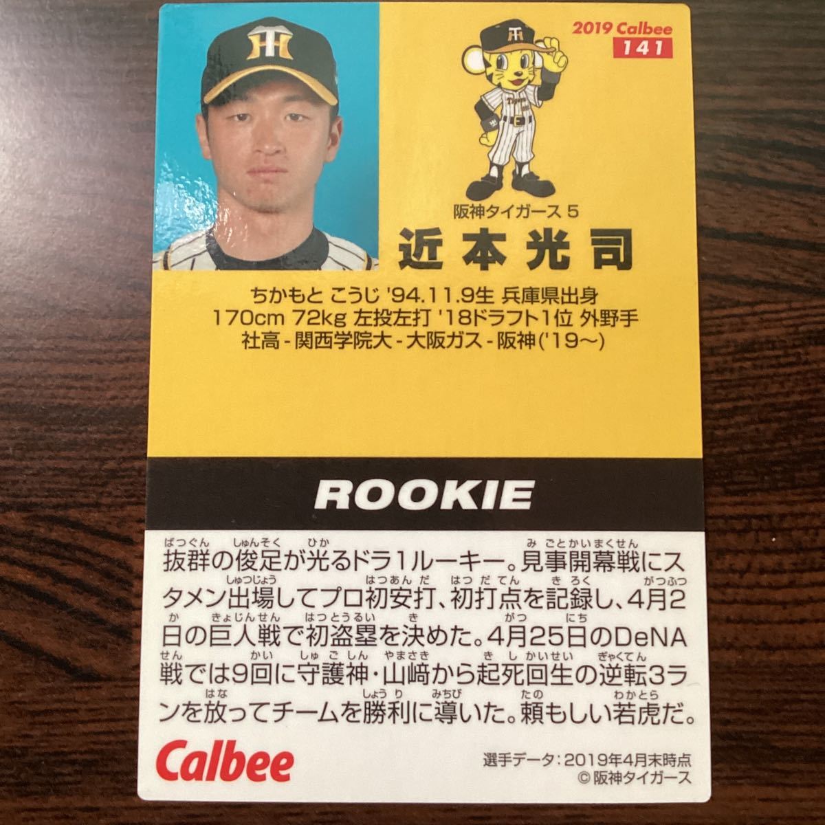 近本光司　2019プロチカード　阪神 タイガース _画像2