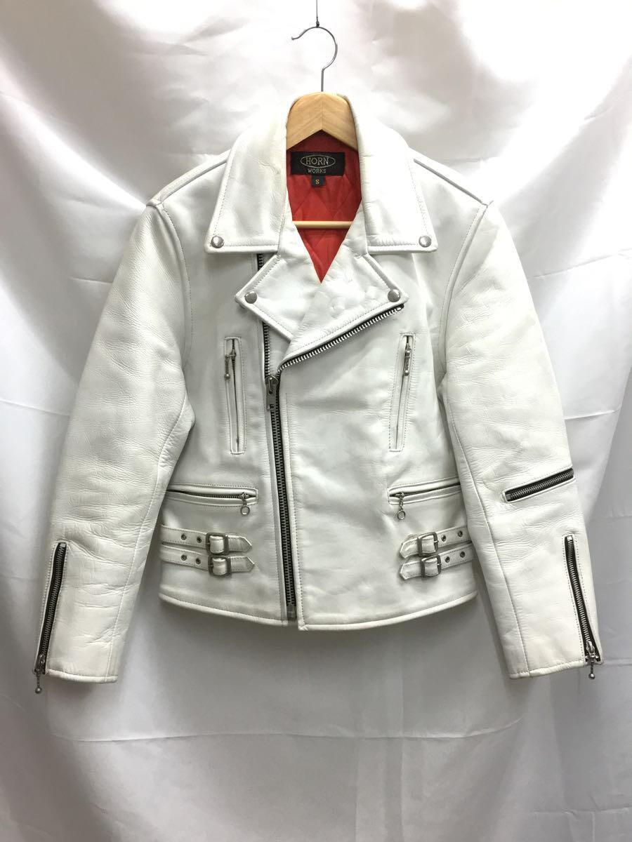 HORN WORKS* double rider's jacket /S/ leather /WHT