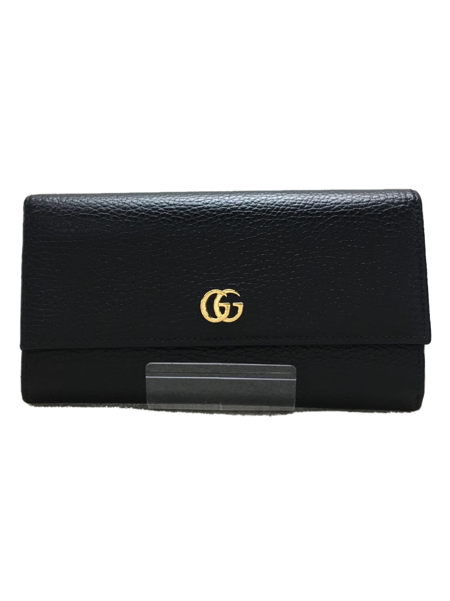 GUCCI◆ダブルGコンチネンタルウォレット/長財布/レザー/BLK/無地/メンズ/456116・493075