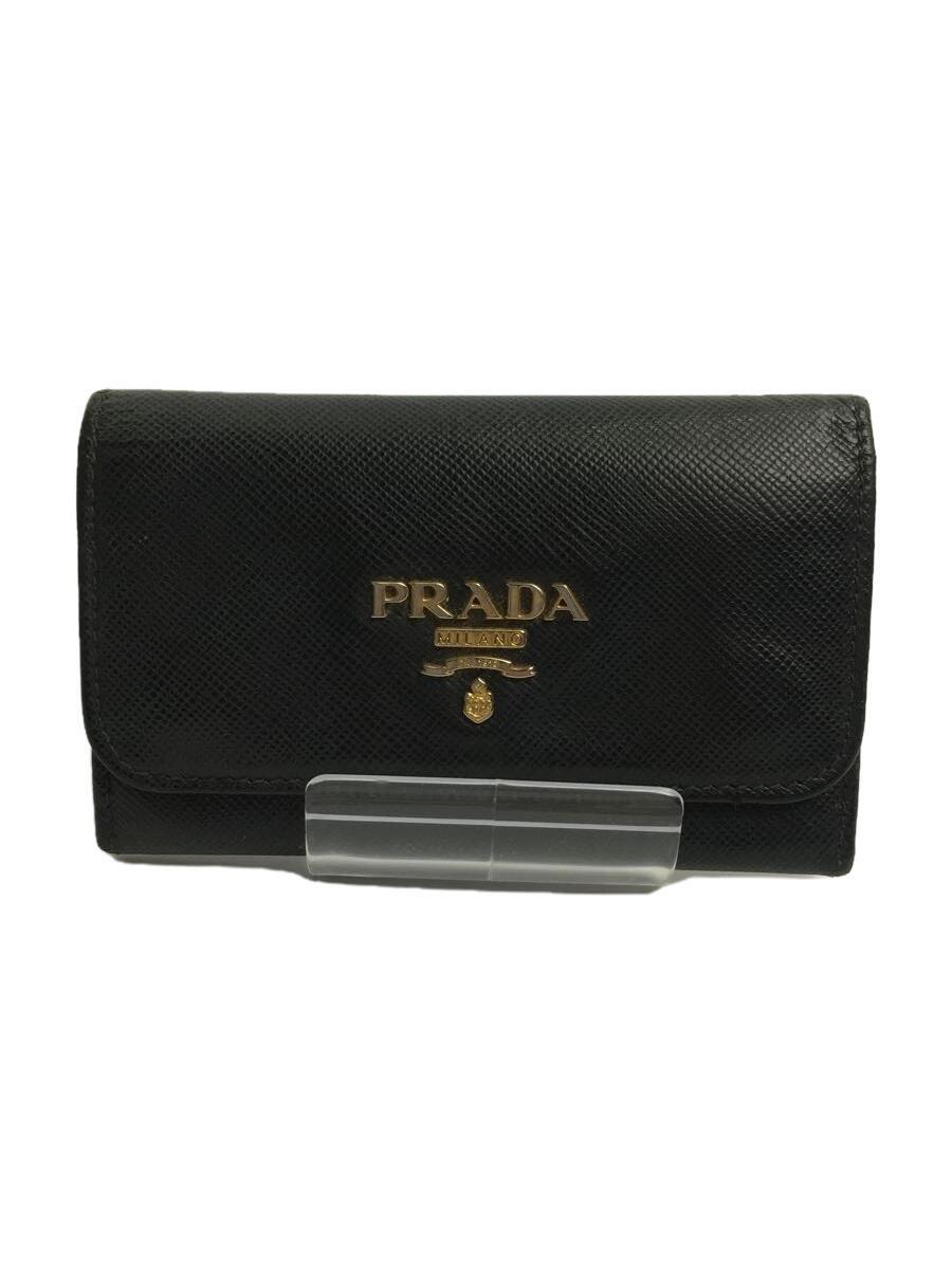 PRADA◆キーケース/ブラック/サフィアーノ/メタルロゴ/スナップボタン/レザー_画像1