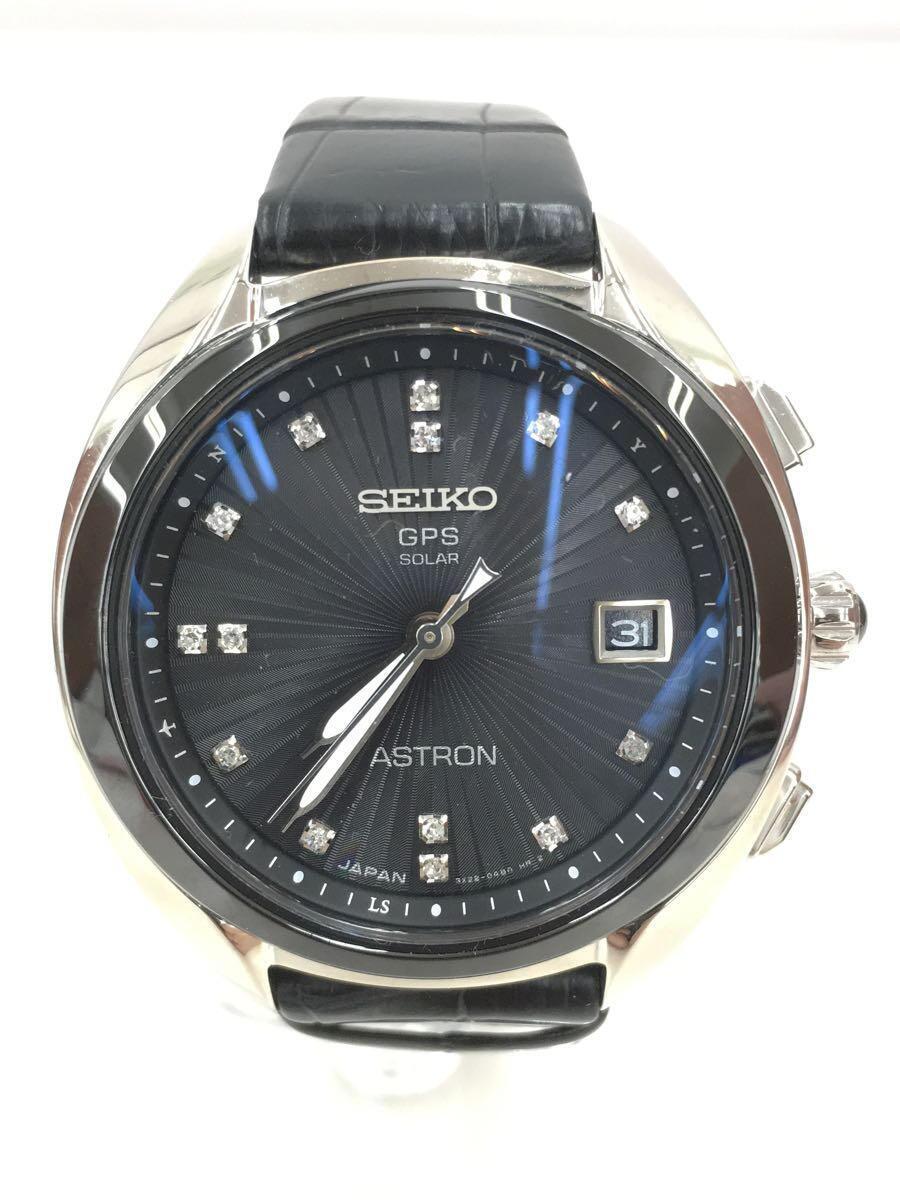 SEIKO◆アストロン/3Xシリーズ/ソーラー腕時計/ダイヤインデックス/BLK/BLK/SS/3X22-0AA0
