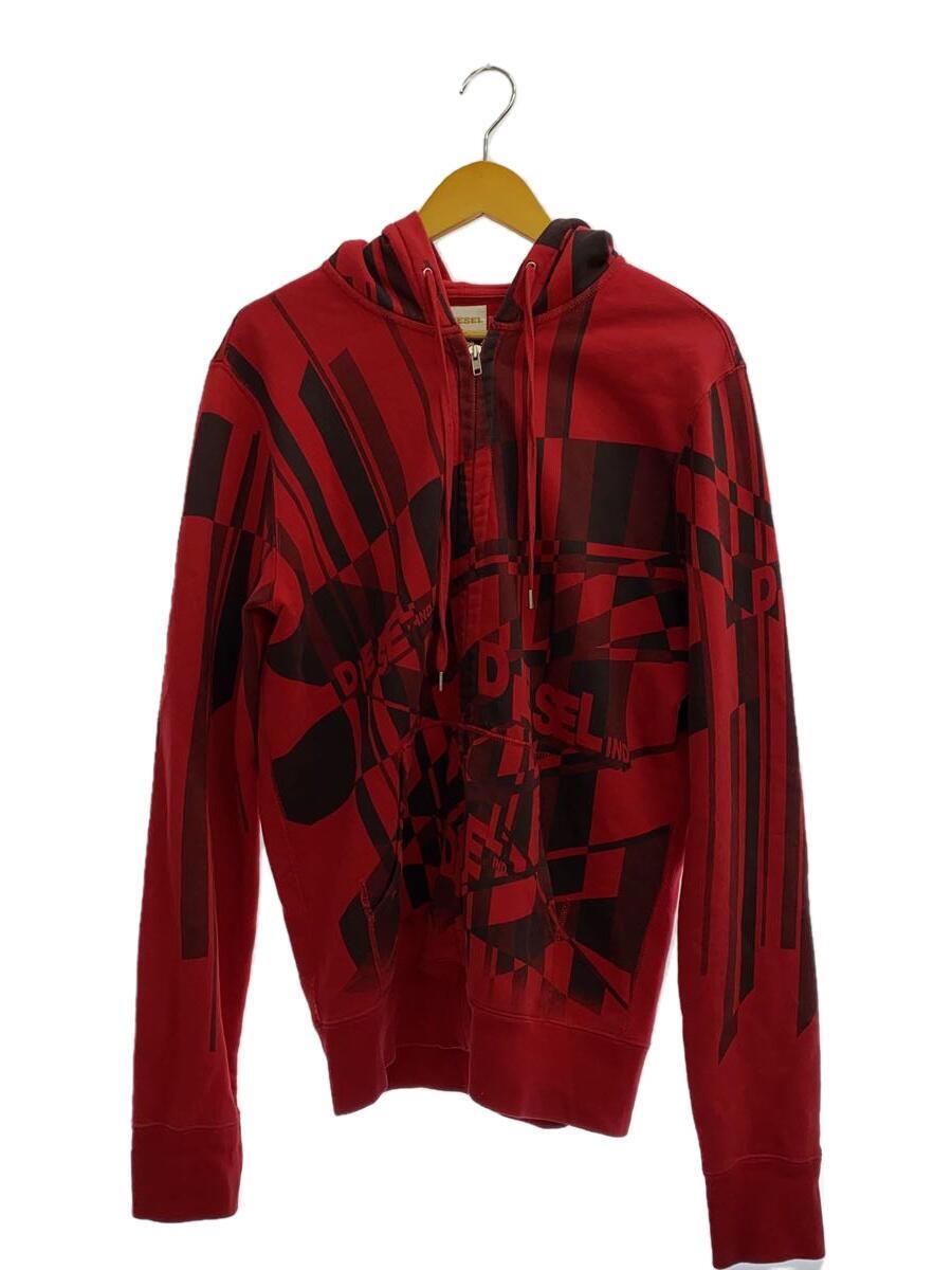 DIESEL◆ジップパーカー/XL/コットン/RED/総柄