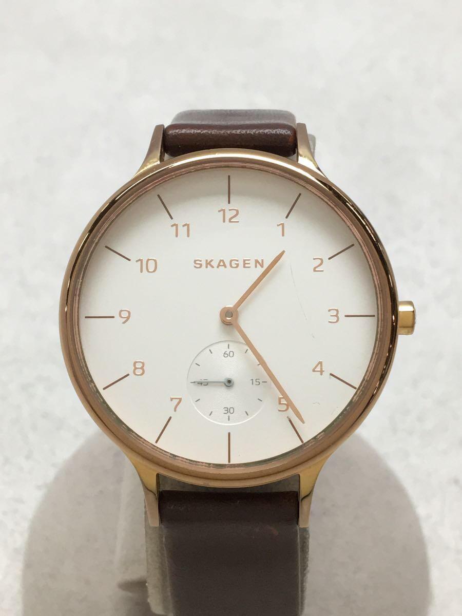 SKAGEN◆クォーツ腕時計/アナログ/レザー/WHT/SKW2405_画像1