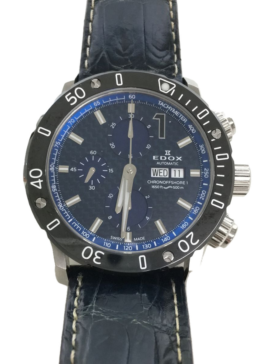 EDOX◆CHRONOFFSHORE-1/自動巻腕時計/アナログ/レザー/NVY/NVY/01122