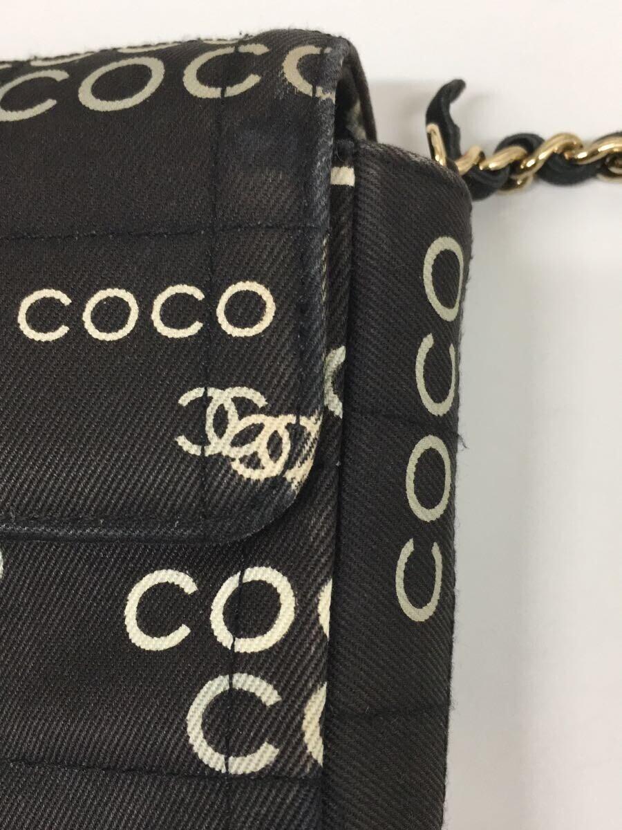 CHANEL◆COCO/チェーン/ショルダーバッグ/コットン/BLK/総柄_画像8