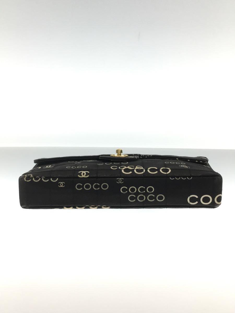 CHANEL◆COCO/チェーン/ショルダーバッグ/コットン/BLK/総柄_画像4