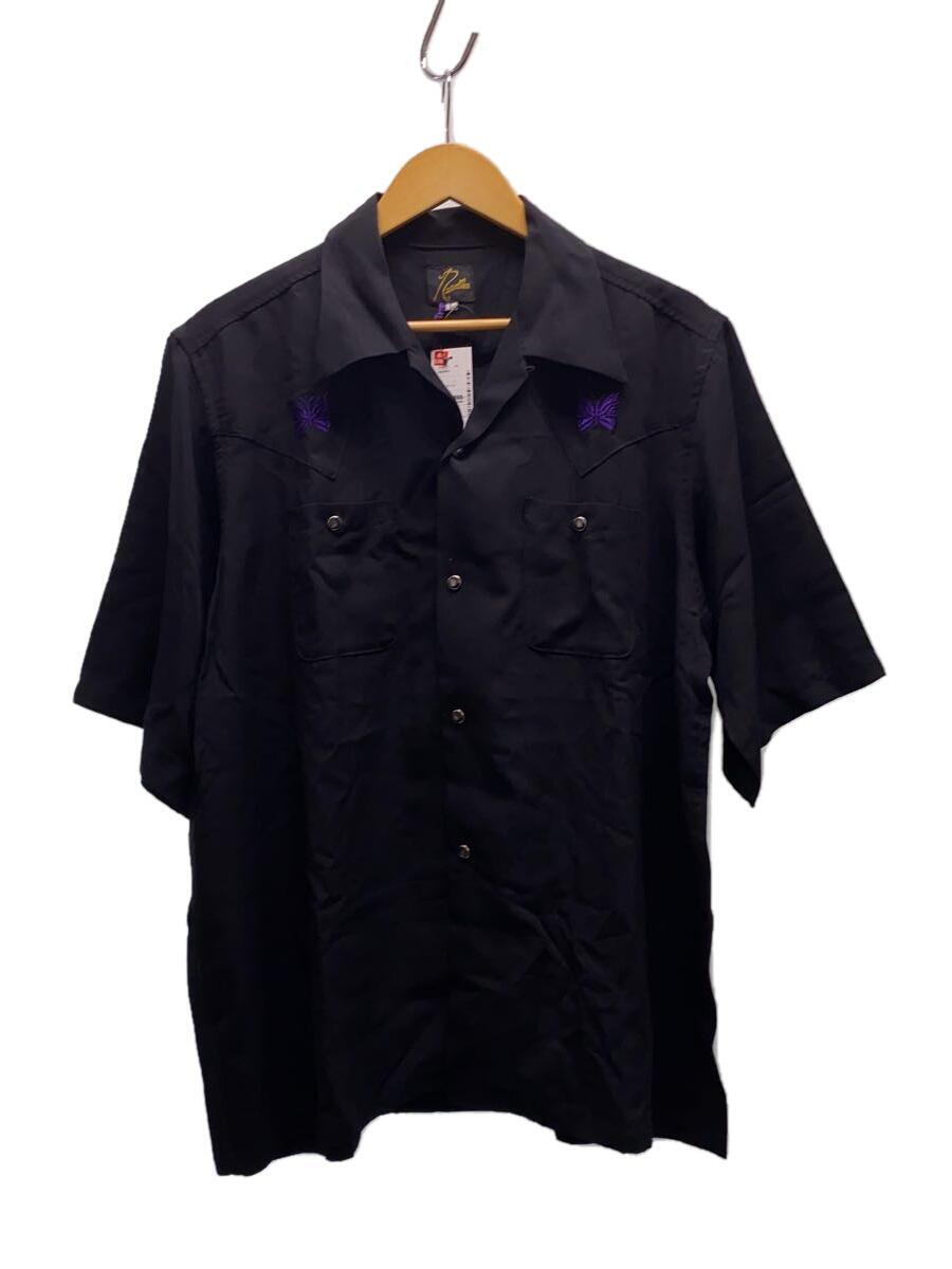 Needles◆S/S Cowboy One-Up Shirt - R/PE Twill /L/レーヨン/BLK/KP186_画像1