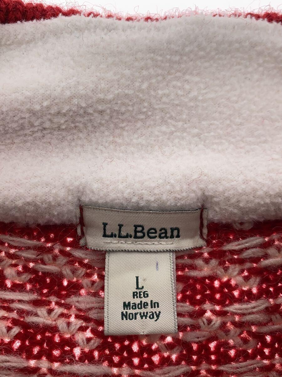 L.L.Bean◆ジップアップニットジャケット/L/ウール/RED/総柄_画像3