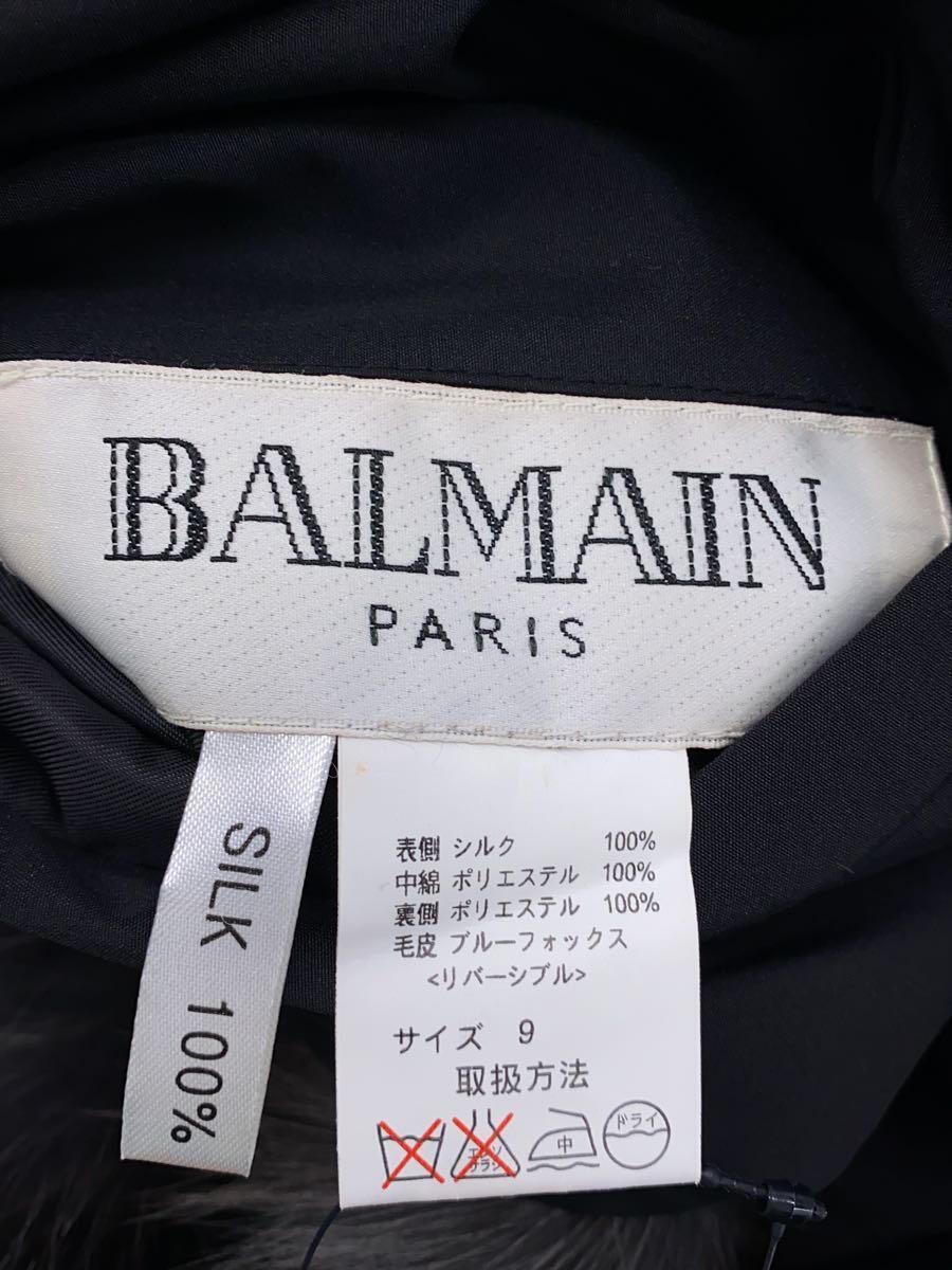 BALMAIN◆リバーシブルキルティングブルーフォックスファー付コート/9/シルク/BLK_画像3