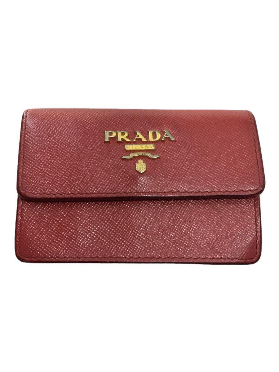 PRADA◆サフィアーノ/名刺入れ/カードケース/レザー/PNK/無地/レディース/角スレ・使用感有_画像1