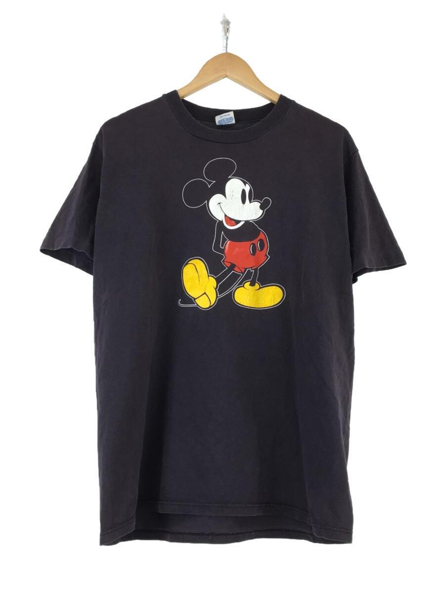 Disney◆80s/プリントTシャツ/Mickey/ミッキー/USA製/L/コットン/BLK