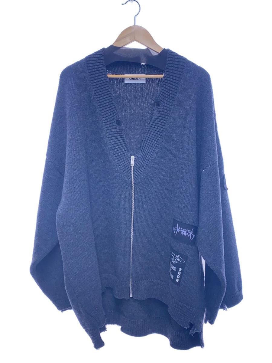 AMBUSH◆23AW/FELTED KNIT ZIP CARDIGAN/M/L/ウール/GRY/BMHB015F23KNI001