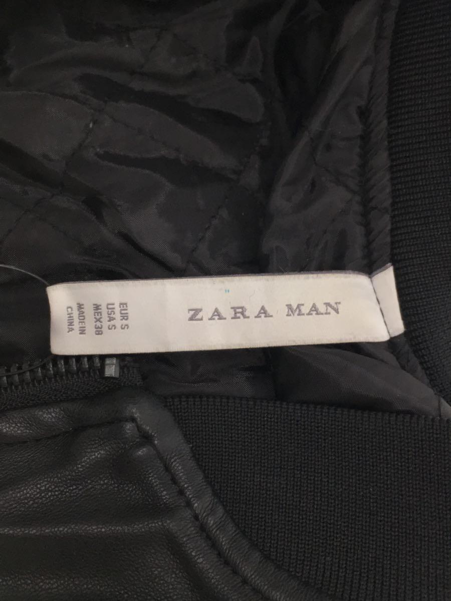 ZARA MAN◆レザージャケット・ブルゾン/-/レザー/BLK/無地_画像3