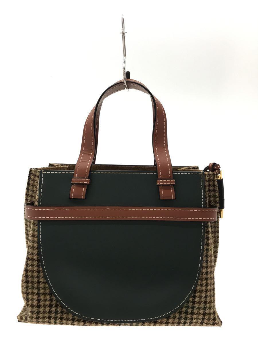 LOEWE◆ショルダーバッグ/ゲート トップハンドル/レザー/グリーン/千鳥格子/061854/ロエベ_画像3