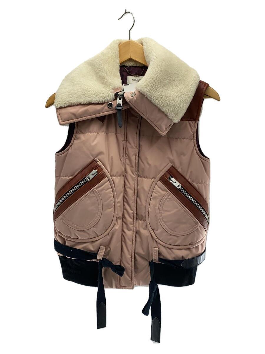 COACH* ram leather mouton down vest /0/ nylon /PNK