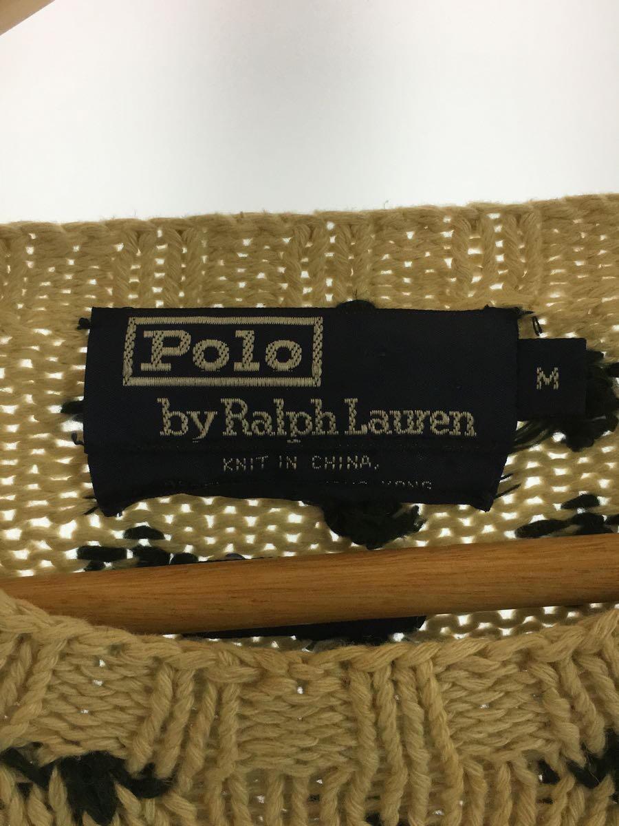 POLO RALPH LAUREN◆90s/ノルディックセーター/ポロベア/リネンコットン/スキー/M/全体的なシミ有_画像3