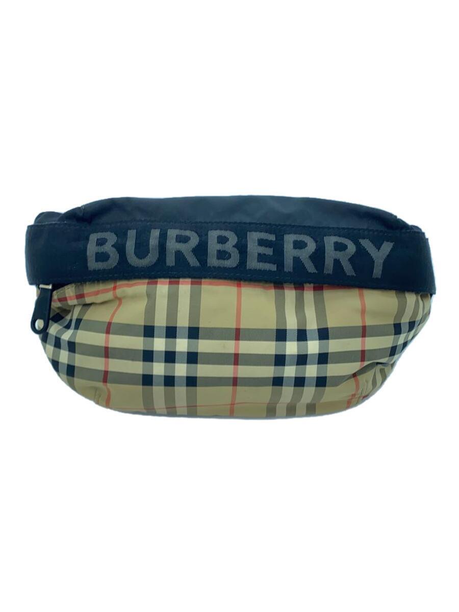 BURBERRY◆ウエストバッグ/ナイロン/キャメル/チェック/8026557/チャック部分破れ有