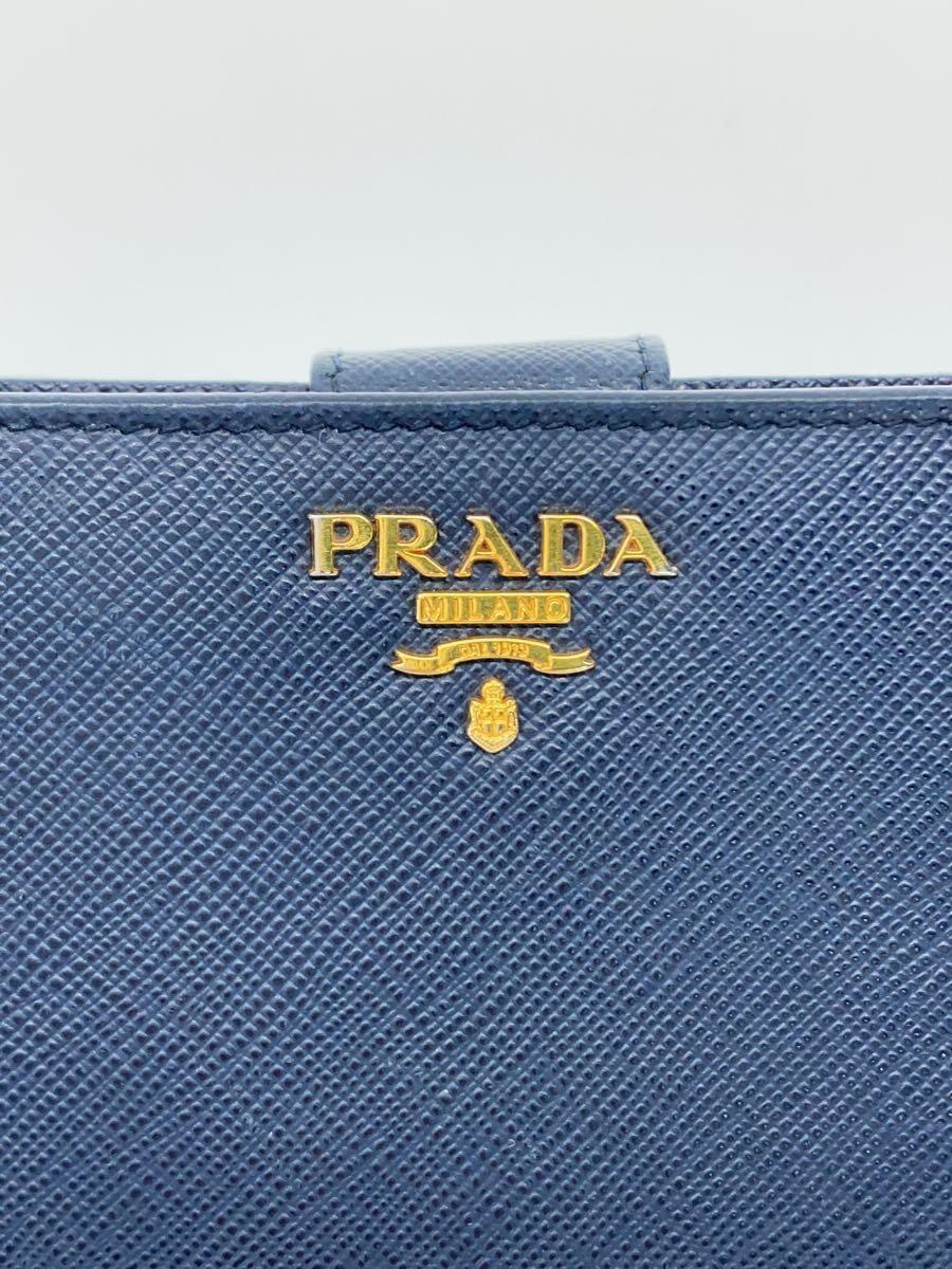 PRADA◆2つ折り財布/レザー/NVY/レディース/サフィアーノ/角擦れ、使用感有の画像3